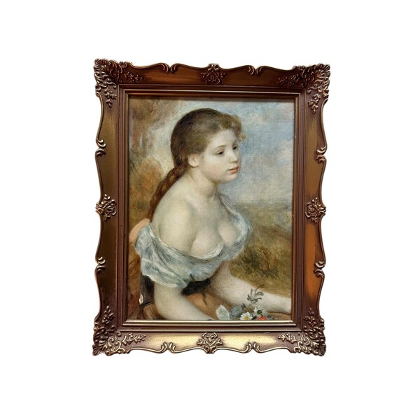 Vintage Renoir Print "Young Girl with Flowers" Wall Decor Framed 9"x11" - Picture 2 of 6